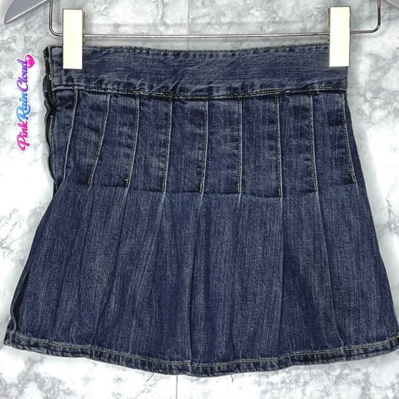 Gap Kids Pleated Y2K Dark Wash Denim Skirt Adjustable Waistband Girls 10 - Picture 9 of 9